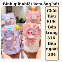 Bình nước giữ nhiệt 520ml inox 316 tiết hình gấu,  Cách nhiệt cực dài và niêm phong tốt Không có phụ kiện