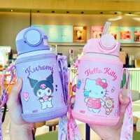 Bình Nước Giữ Nhiệt Cao Cấp Hello Kitty-Kuromi 3D Cho Bé 500ml Có Ống Hút, Kèm Ca và Nắp Giữ Nhiệt
