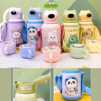 Bình nước giữ nhiệt cute cao cấp cho bé đi học 650ml inox 316 kèm tặng ống hút ca và nắp giữ nhiệt