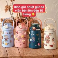 Bình Nước Giữ Nhiệt Cute Tặng Sticker Và Ống Hút Kiểu Dáng Dễ Thương - Bình Giữ Nhiệt 800ml Inox 304 Không Rỉ