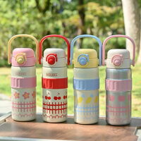 Bình nước giữ nhiệt hoạ tiết dễ thương 600ml BOL-86131 chất liệu inox 316 có khóa chống tràn an toàn