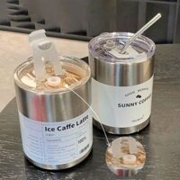 BÌNH NƯỚC GIỮ NHIỆT ICED AMERICANO JYOOHOME LY GIỮ NHIỆT CÓ ỐNG HÚT, BÌNH ĐỰNG CAFE CHỐNG RỈ