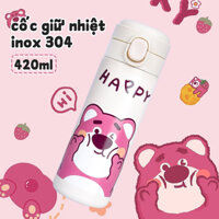 Bình nước giữ nhiệt in hình lotso gấu dâu kuromi dễ thương dung tích 420ml inox SUS304 cao cấp