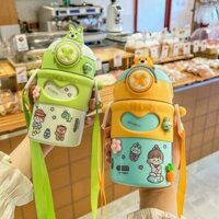 Bình nước giữ nhiệt inox 316 dung tích 500ml khoá chữ X hình thú, có quai đeo tiện lợi