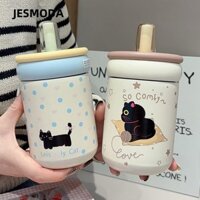 Bình Nước Giữ Nhiệt JESMODA, Cốc Hút Chân Không Mèo Hoạt Hình 500ML, Nắp Bền Ống Hút Thép Không Gỉ 316 Cốc Cách Nhiệt Di Động Nhân Viên Văn Phòng