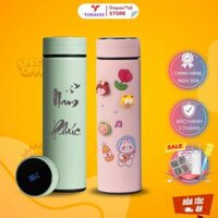 Bình nước giữ nhiệt khắc tên 500ml có màn led hiển thị nhiệt độ, ngăn hãm trà, tặng cọ rửa bình, sticker, túi