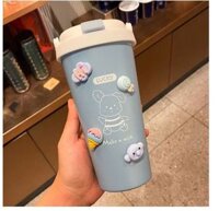 Bình Nước Giữ Nhiệt Lõi Inox 500ML Tặng Sticker Dán Kèm Dây Đeo Khóa An Toàn Tiện Lợi, Bình Nước Cute Giữ Nhiệt Đi Học