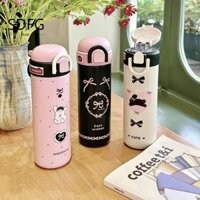 Bình nước giữ nhiệt SDFG, Nắp nảy Bình giữ nhiệt màu hồng đen bằng thép không gỉ, Nước ép cốc giữ nhiệt 500ml kín dễ thương Hàn Quốc