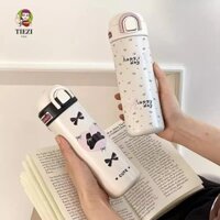 Bình Nước Giữ Nhiệt TIEZI, Tay Cầm Vòng Có Thể Gập Lại Bằng Thép Không Gỉ Đen Hồng Bình Giữ Nhiệt, Drinkware 500ml Kín Hàn Quốc Bình Giữ Nhiệt Cô Gái