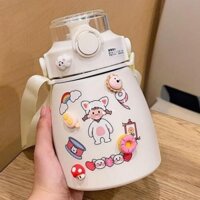 Bình nước giữ nhiệt 800ml bình nước cute có ống hút inox 304 không rỉ an toàn