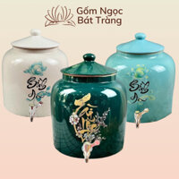 Bình nước gốm sứ vòi inox, Bình đựng nước gốm có vòi, Bình nước gốm Bát Tràng, Bình đựng nước bằng sứ 10 lít có vòi GN