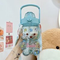 Bình Nước Hình Gấu 1 Lít Kèm Sticker Dây Đeo Dễ Thương Nhiều Màu