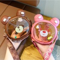 Bình Nước Hình Gấu 2 Tai 750ml Kèm Ống Hút Dây Đeo Đáng Yêu