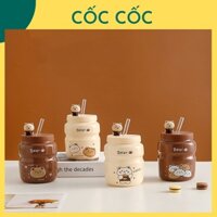 Bình nước hình gấu Bear kèm ống hút nhiều mẫu mã dễ thương Cốc Cốc dùng để uống nước, pha trà, cà phê, quà tặng bạn bè