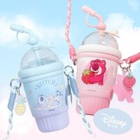 Bình nước hình gấu dâu Disney chính hãng có ống hút Cốc trà sữa bằng thép không gỉ 316 có đai cốc