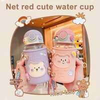 Bình Nước Hình Gấu Dễ Thương Có Ống Hút Để Ngăn Chặn Gấu Con