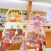 Bình Nước Hình Thú+Dây Đeo+Sticker 3D Bình Nước Dễ Thương Nhựa Hai Lớp Dung Tích Lớn 1000ML Bình Nước Hoạt Hình