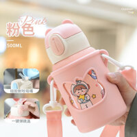 Bình Nước Inox 304 Nắp Bật Đựng Nước Dung Tích 500ml Có Dây Đeo