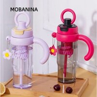 Bình Nước MOBANINA, Cốc Nước Thể Thao Hoa Silicon Dung Tích Lớn, Di Động Có Tay Cầm Cốc Nhựa 1200ml Chống Rò Rỉ Trường Học