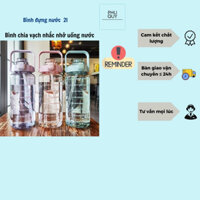 Bình nước nhựa 2L trong có vạch chia chia giờ nhắc nhở uống nước - Xanh trong