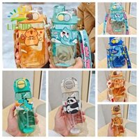 Bình nước nhựa hoạt hình LIUJIR có ống hút Học sinh trẻ em dễ thương