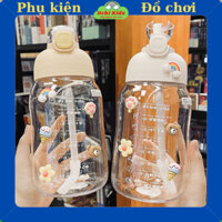 Bình nước nhựa kèm dây đeo dung tích 1200ml, bình nước chia vạch nhắc nhở uống nước
