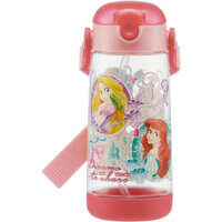 Bình nước nhựa trong suốt có ống hút, quai đeo -hiệu Skater -dung tích 480ml- mẫu Disney Princess