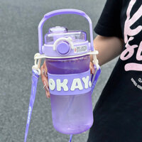 Bình nuoc OK nhựa dung tích lớn cốc ống hút dễ thương cô gái cốc nước cầm tay cầm tay cốc thể thao