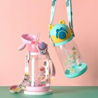 Bình Nước Tai Thỏ Cho Bé, Bình Nước Có Ống Hút, Đế Chống Tượt, Kèm Dây Đeo Cổ - Dung Tích 600ml [GDTH1] 2