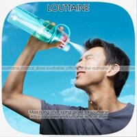 Bình nước thể thao 600ml có vòi xịt phun nước, bình nước thể thao phun sương 2 trong 1 - Louttaine