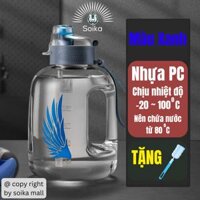 Bình Nước Thể Thao Có Ống Hút Chịu Nhiệt Độ Cao SOIKA Free BPA SW02  Tặng Cây Vệ Sinh Bình - Xanh - 1.7 Lít