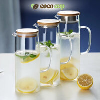 Bình Nước Thủy Tinh Chịu nhiệt Có Quai Cầm Và Nắp Gỗ, Bình Đựng Trà, Nước Detox - Coco Cup