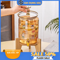 Bình Nước Thuỷ Tinh Có Vòi Kèm Kệ Gỗ Họa Tiết Đáng Yêu Dung Tích 2,5L Và 3,5L _ M55