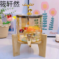 Bình Nước Thủy Tinh Có Vòi Nắp Hươu Kèm Kệ Gỗ Độc Đáo và Tiện Lợi