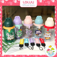 Bình nước trẻ em nhựa cứng không BPA nắp vặn hình thỏ in họa tiết dễ thương 500ml có phễu lọc 3867-1 | LOLULI