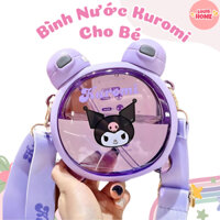 Bình Nước Trong Suốt Kuromi, Gấu Dâu,Hello Kitty, Siêu Nhân,Mickey Dung Tích 750ml 2 Ống Hút, Có Dây Đeo Cho Bé TIện Lợi