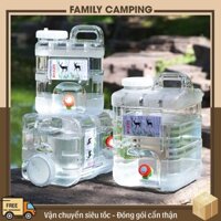 Bình Nước Trong Suốt 5L/7L/10L/15L/20L/24L Can Đựng Nước Cắm Trại Dã Ngoại Kèm Vòi Dự Phòng + Nắp Đậy + Ống Nối Dài + Cọ Bình