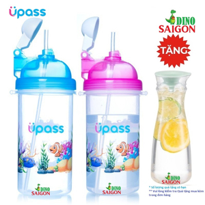 Bình nước Upass UP0620Y- 420ML nắp bật ống hút
