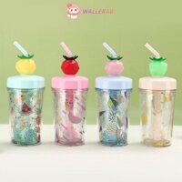 Bình Nước WALLERAB, Cốc Uống 450ML Dung Tích Cao, Kawaii Với Ống Hút Whey Protein Shaker Chai Protein Chống Rò Rỉ Protein Lắc