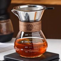 Bình Pha Cà Phê Chemex 400ML Thủy Tinh Chịu Nhiệt, Thân Bình Bọc Gỗ Cách Nhiệt, Chống Trơn, Kèm Phễu Lọc Inox 304