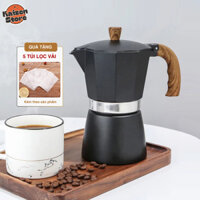 Bình pha cà phê moka pot - ấm pha cafe kiểu Ý, chất liệu nhôm, màu đen 300ml