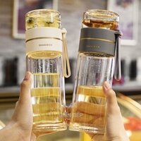Bình Pha Trà Cao Cấp Thủy Tinh 2 Lớp Giữ Nhiệt Tốt Sang Trọng có Lõi Lọc, Quai Xách Silicon 400ML - 450ML