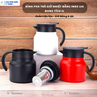 Bình Pha Trà Giữ Nhiệt Bằng Inox 316 Dung Tích 1 Lít, Ấm Trà Tiện Lợi - Sang Trọng, Có Tay Cầm Và Đồ Lọc Trà.