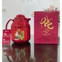 Bình pha trà giữ nhiệt Rạng Đông RD-1055 TS 1 Lít, họa tiết hoa văn Tết bắt mắt, có lõi lọc trà tiện lợi sử dụng