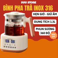Bình pha trà INOX 316 dung tích 1.3L tích hợp hẹn giờ giữ ấm phun sương tiện lợi ấm siêu tốc công suất 600W