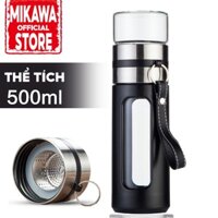 Bình pha trà inox có lọc, Bình trà thủy tinh uống trà 2 in 1 tiện lợi MIKAWA