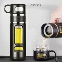 Bình Pha Trà Thuỷ Tinh 2 Lớp 520ml Khả Năng Chịu Nhiệt Cao kèm nắp bình làm cốc uống trà và màng lọc trà tiện lợi