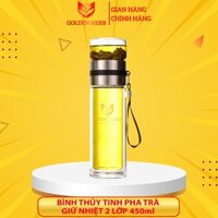 Bình Pha Trà Thủy Tinh 2 Lớp Chịu Nhiệt Lõi Lọc Inox 304 Kèm Quai Xách Tiện Lợi 450ml