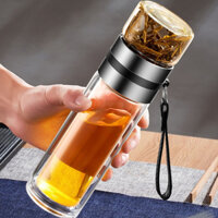 Bình Pha Trà Thủy Tinh 2 Lớp Chịu Nhiệt Lõi Lọc Inox 304 Kèm Quai Xách Tiện Lợi 330ml