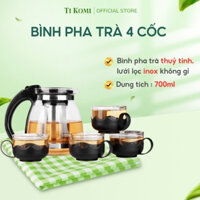 Bình Pha Trà Thuỷ Tinh 4 Cốc [FREESHIP] [SỈ HCM] Lưới Lọc Inox Không Gỉ